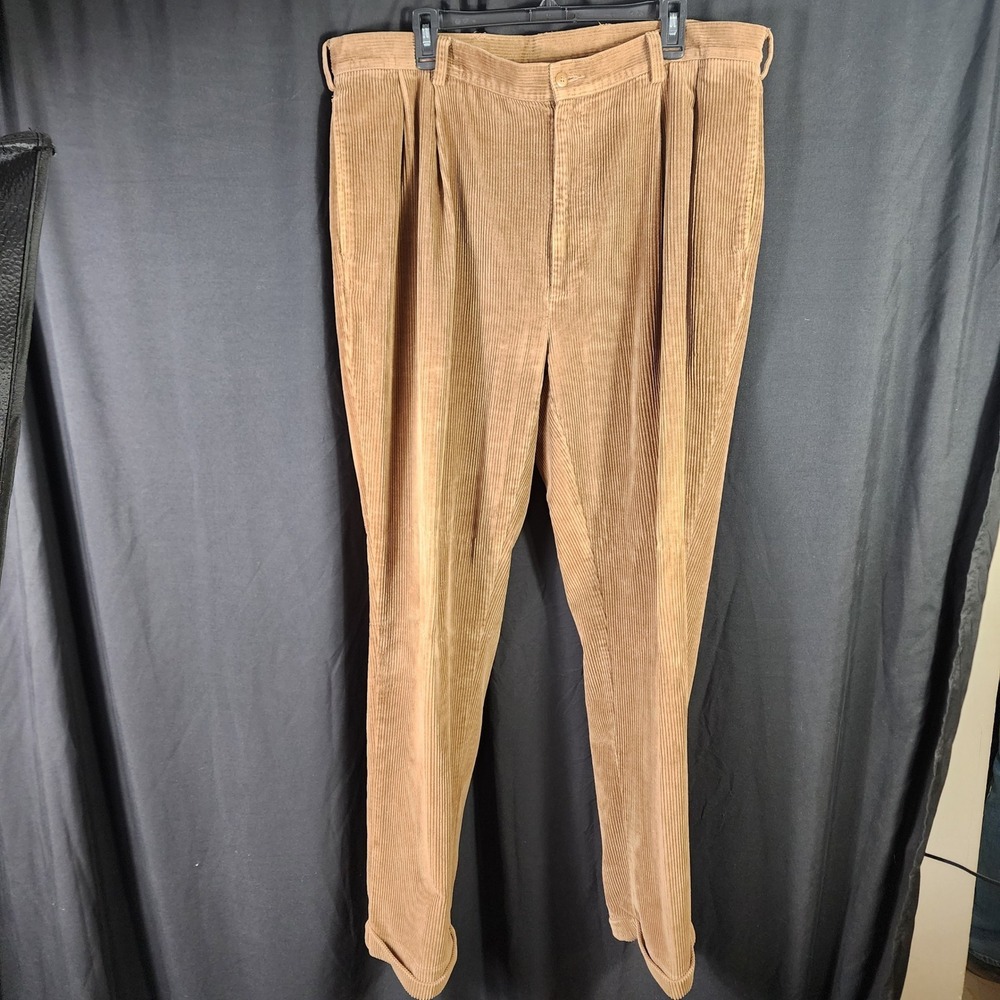 Jos. A. Bank Mens 40x32 Tan Wide Wale Corduroy Pleated Cuffed Pants Khaki Cotton